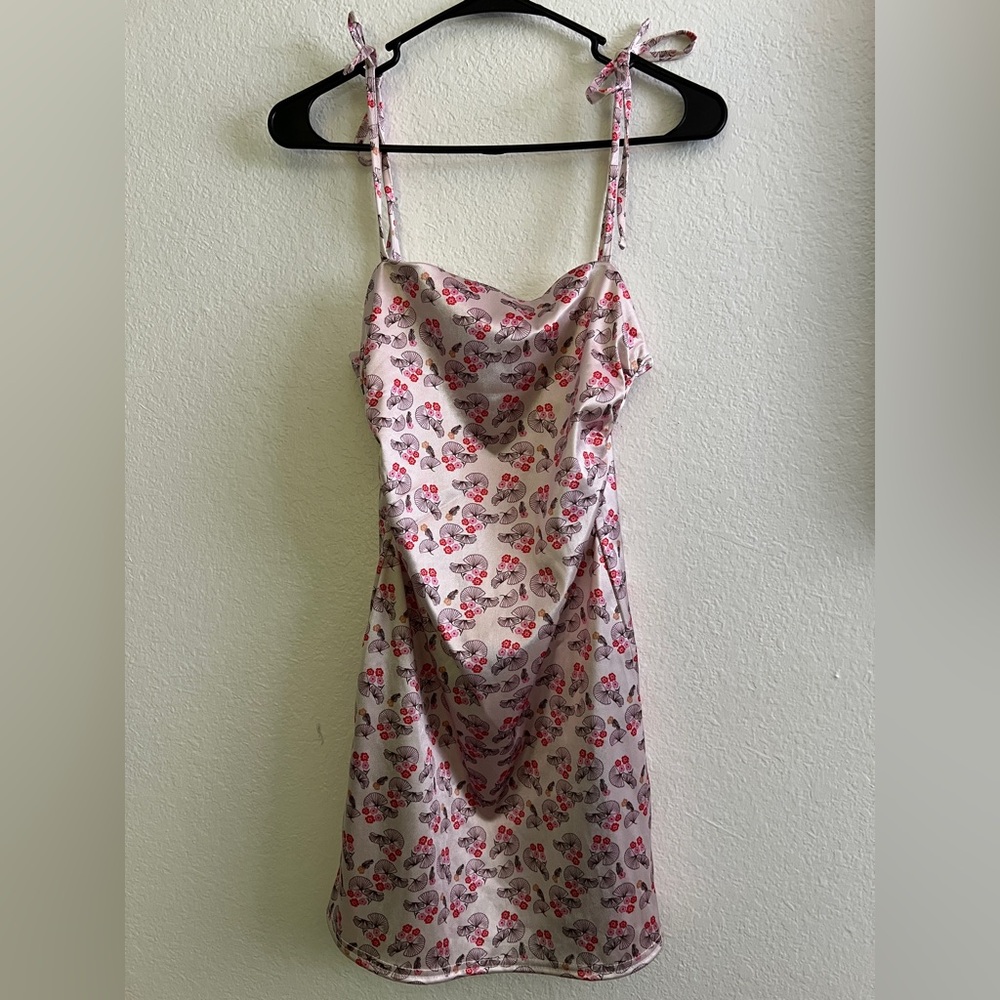 Urban Outfitters Pink and Red Chinese Design Dress with Adjustable Straps